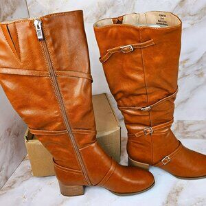 Journee Collection Women's Elettra Regular Calf Boots, Cognac, Size 8, NEW
